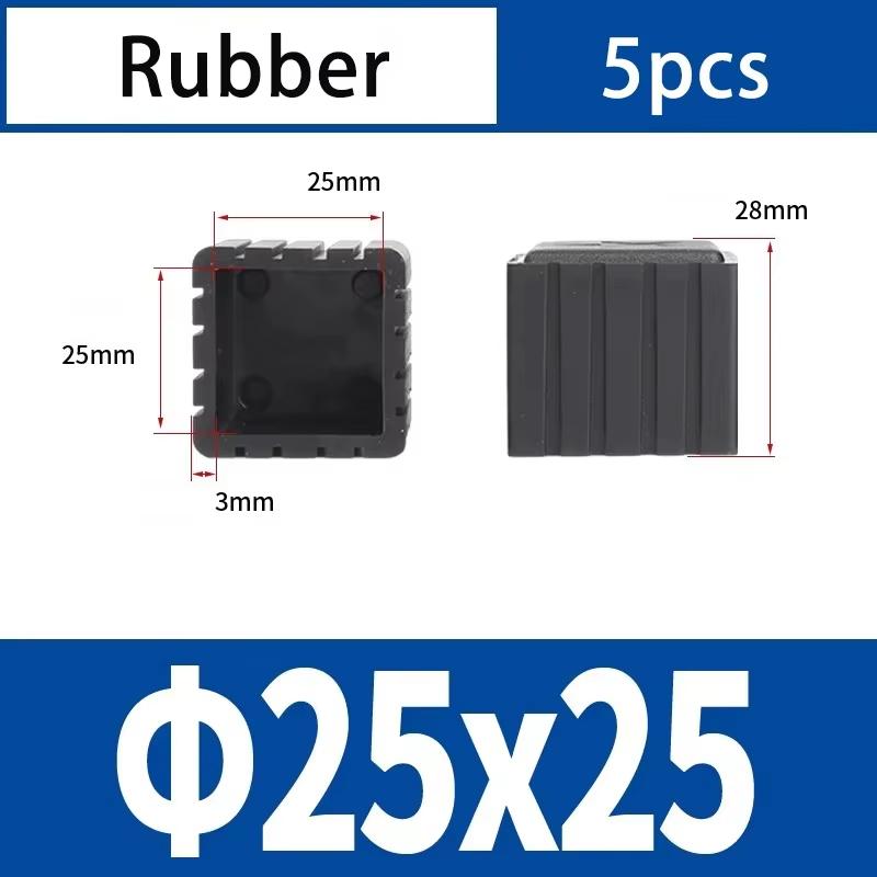 Square Rubber Black Chair Leg Caps Protector Pads Pipe Plugs Non-slips Table Foot Dust Cover Socks Floor Furniture Accessories