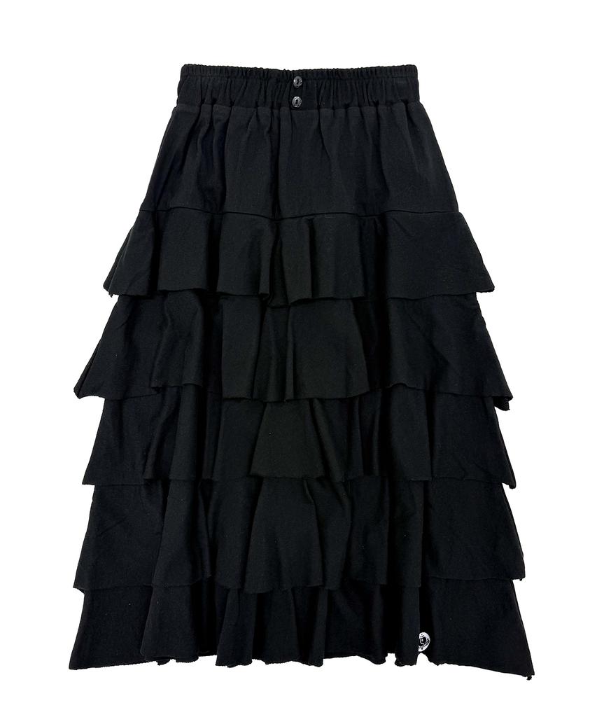 Plasma Sphere Peony Tiered Flower Button Sweat Skirt_2 Colors