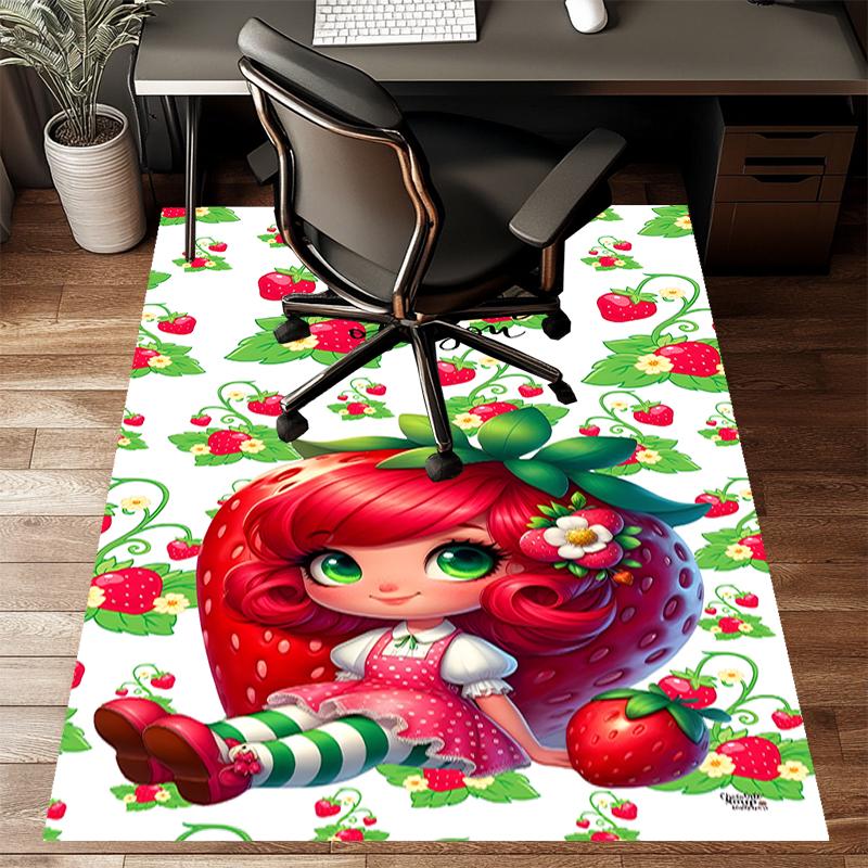 Strawberry Polyester Carpet, Soft Indoor Mat for Office Chair, Living Room, Computer Desk - Decorative Home Office Rug Design