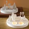 Round Candle Holder Silicone Mold with Hollow Tree House Street Lamp DIY Nightlight Silhouette Candlestick Mold 3D Plaster Craft