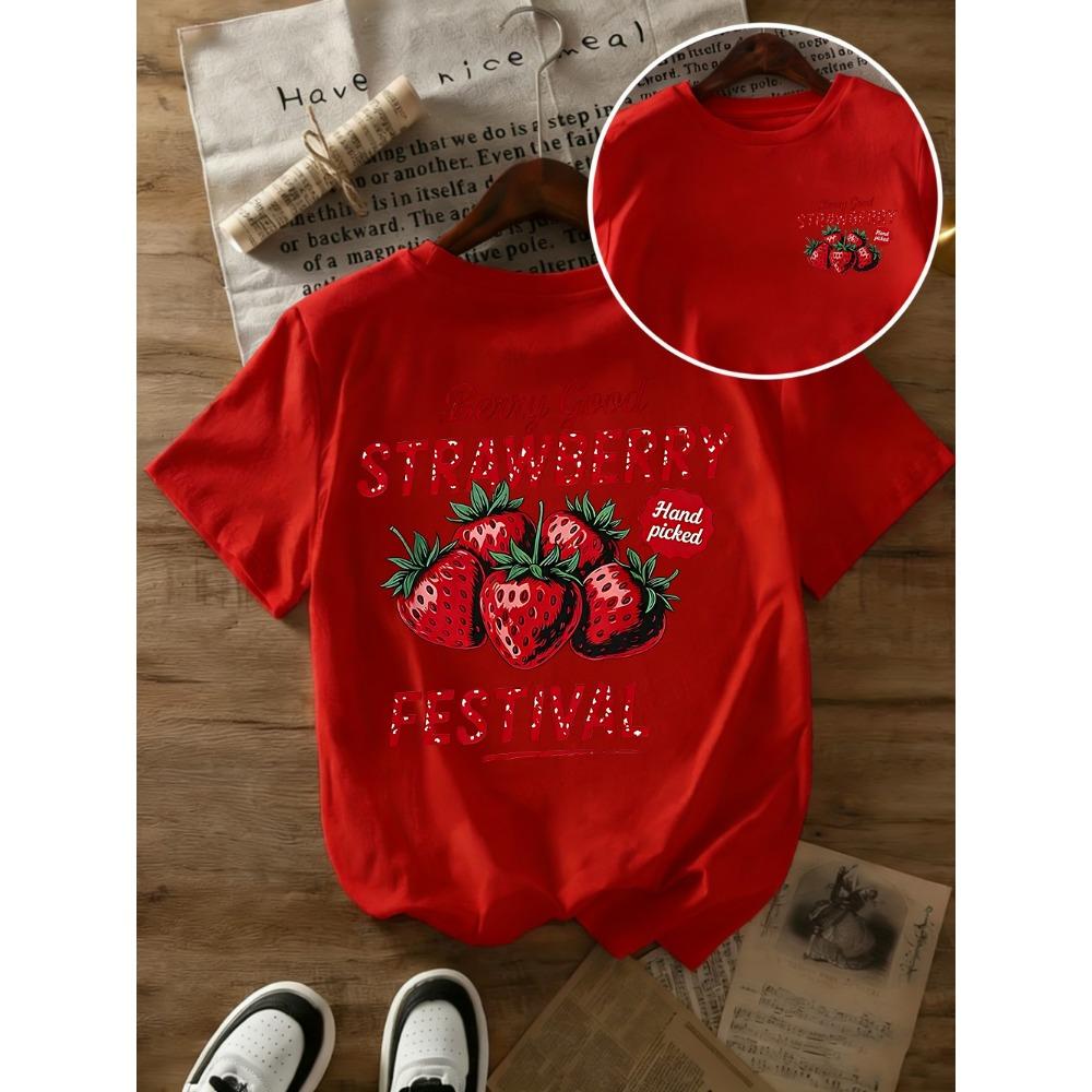 Berry Good Strawberry Printed Cotton T-Shirts Women Summer Short Sleeve T Shirt Casual Soft Oversized Tops Basic O-Neck Clothes
