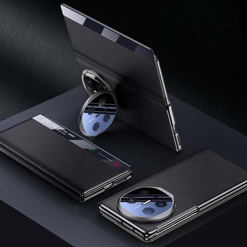 Suitable for Huawei MateX6 Phone Case, Lens Stand, MTx6 Folding, Shockproof, All-inclusive Smart Window, Men's Plain Leather Case