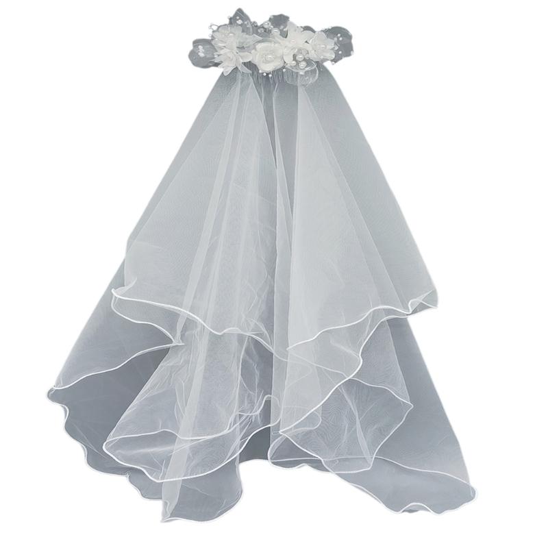 

Двухслойная свадебная фата с отделкой искусственным жемчугом, из легкого тюля, с креплением-гребнем, свадебное украшение для головы 1