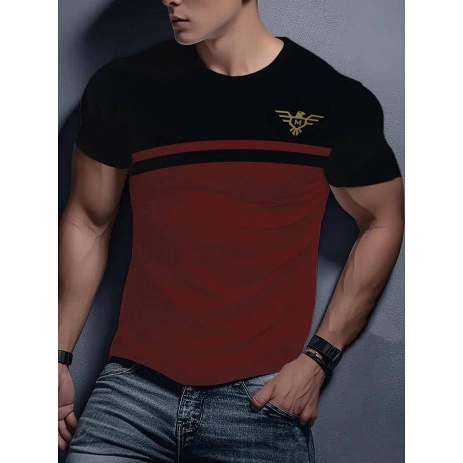Men's Casual Striped 3D Print T-Shirt - 100% Polyester Short Sleeve Round Neck Tee with Contrast Black & White Stripes