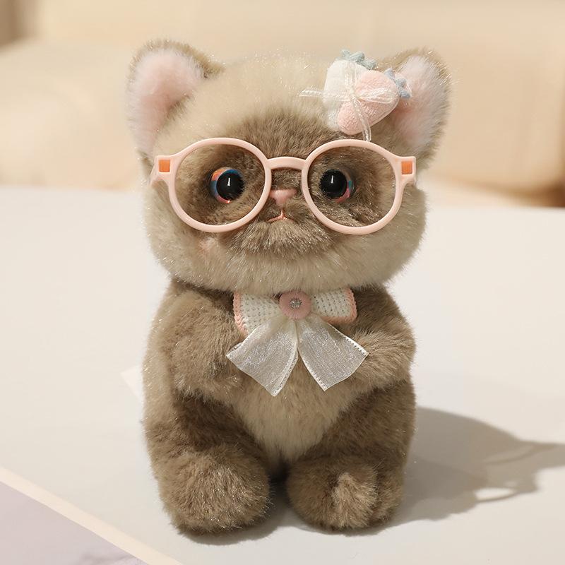 Cute Glasses Kitten Pendant Plush Doll Calico Cat Doll Table Companion Palm Treasure Backpack Pendant Key Chain