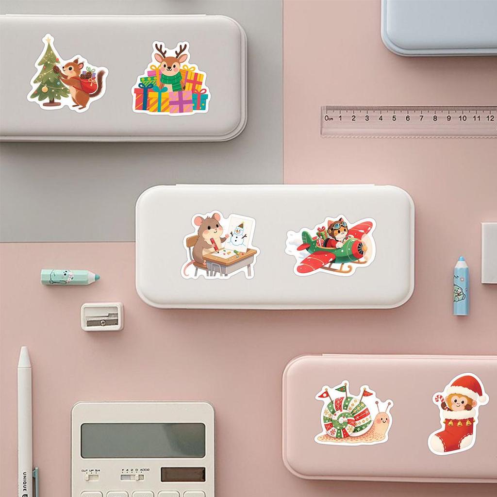 50 Sheets Cute Cartoon Animal Christmas Stickers for Stationery and Planners