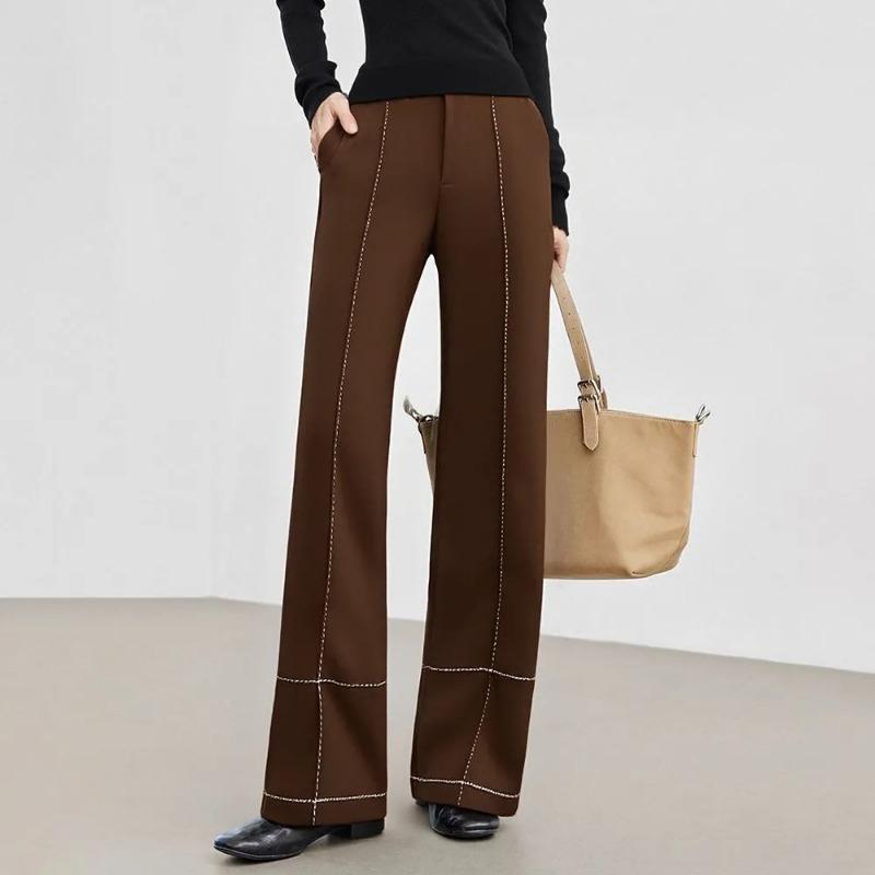 Women s Contrast Stitch High-Waisted Straight Leg Pants S