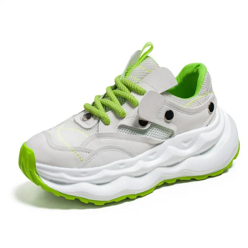 Fashion Thick Soled Height Increasing Youth Sports Version Skateboarding Shoes Men's Mesh Breathable Lightweight Casual Running Shoes