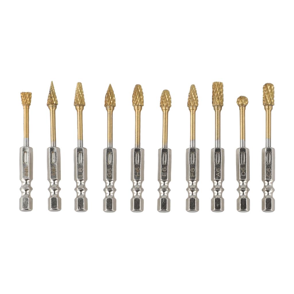 Compact Case Bits Carbide Burr Set 10 Unique Shapes 6.35 Mm Shank Easy Transport Storage Metal Working Accessory