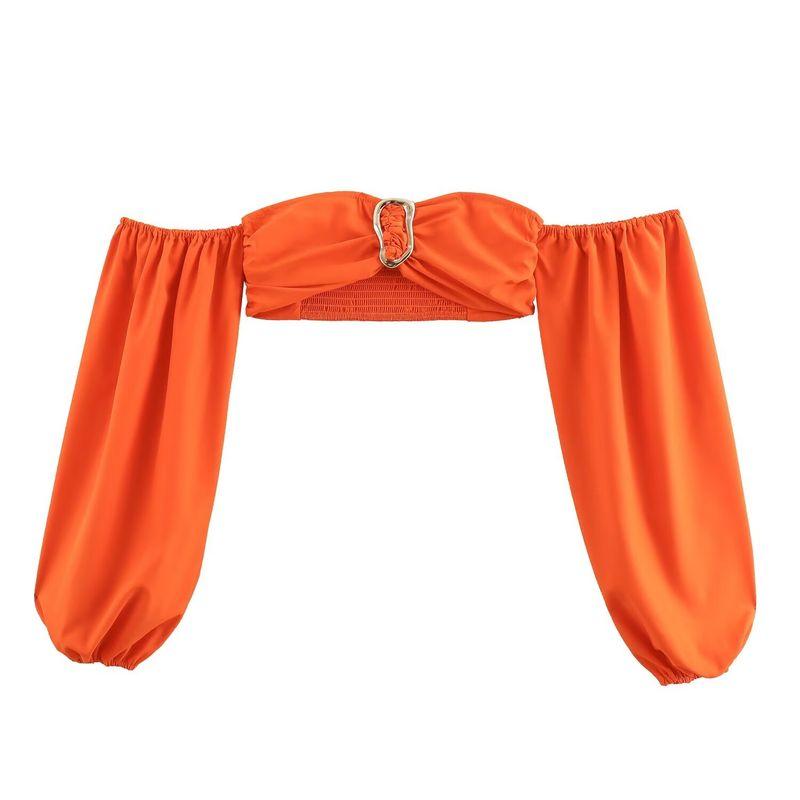 Kaslead New Arrival Women's Clothing Fashion Style Exotic Tube Top Long Sleeve Short Top Skirt Suit