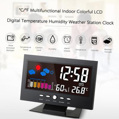 C/F Multifunctional Indoor Colorful LCD Digital Temperature Humidity Meter Clock Thermometer Hygrometer Calendar Temperature Trend Alarm Comfort