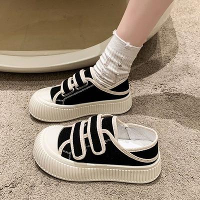 Canvas Shoes Women's 2025 New Spring Platform One-pedal Lazy Biscuits Cloth Shoes Velcro Sports and Leisure Board Shoes