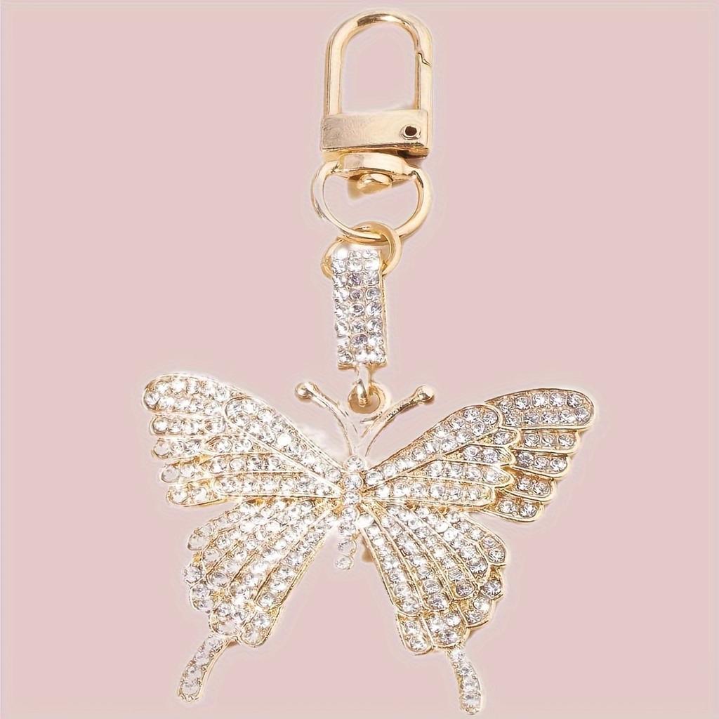 1 bucă breloc cu fluture cu stras strălucitor, drăguț din aliaj de animale, lanț chei inel geantă, farmec pentru chei de mașină, pandantiv, accesorii pentru căști pentru căști