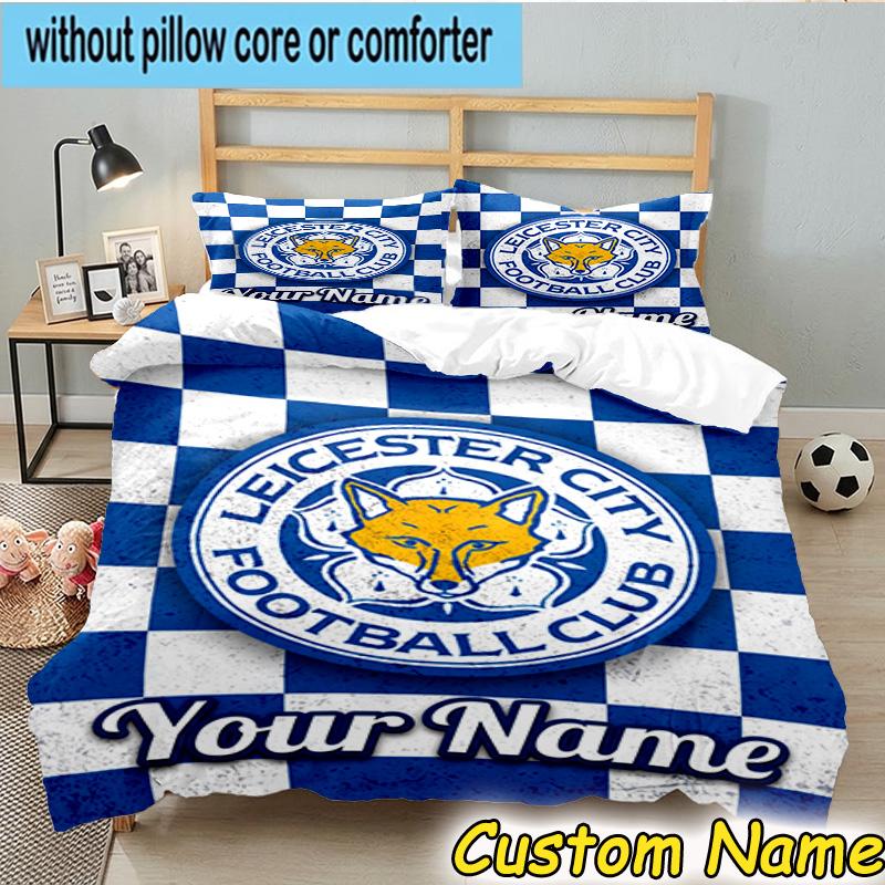 Custom Name Leicester Football Bedding Set 3PCS Duvet Cover Closure Includes 1 Duvet Cover & 2 Pillowcases for All Seasons Bedroom Decor