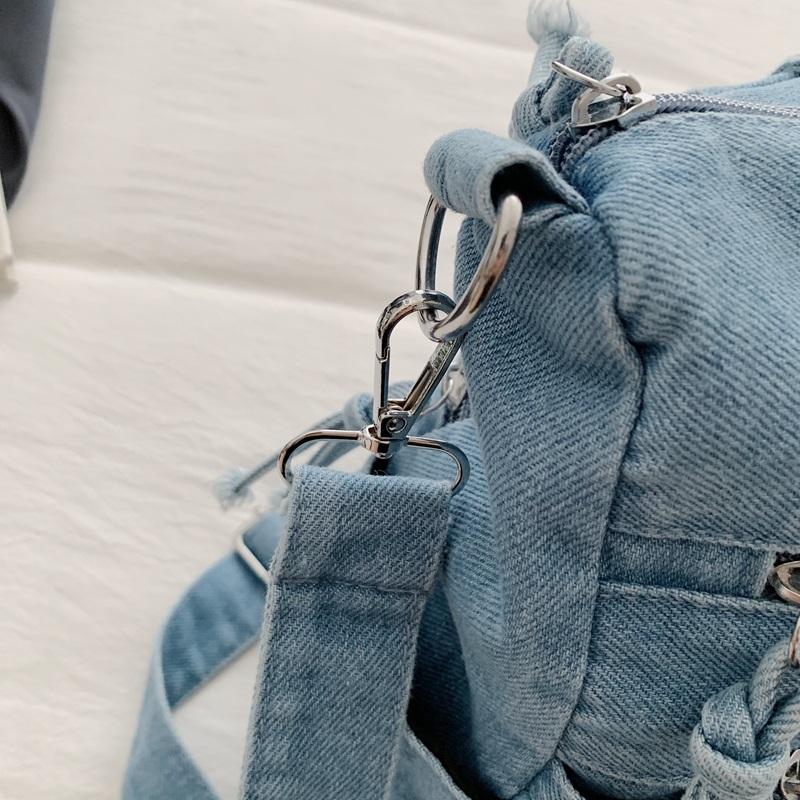 Gewaschene Denim-Umhängetasche mit mehreren Taschen und oberem Griff, verstellbarem Riemen, lässige Tragetasche für den täglichen Gebrauch