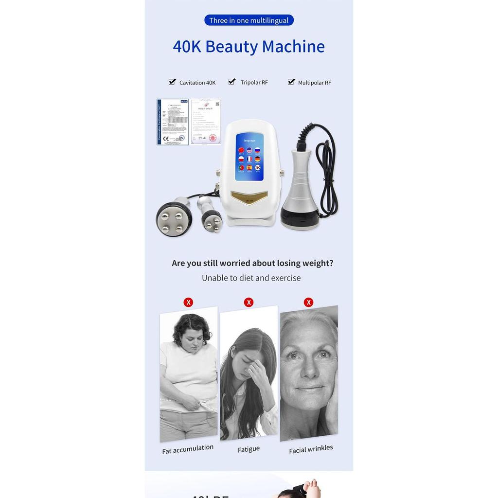 40K 4‑1 Ultrasonic RF Body Facial Care Massager Multipolar Skin Tightening Lifting Body Contouring Home Beauty Machine