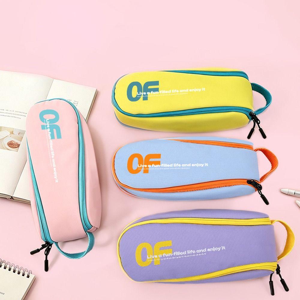 Macaron Color Pen Bag Nylon Stationery Organizer Portable Pencil Case Students