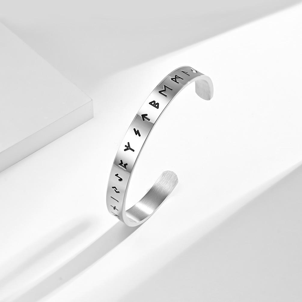 Titanium Steel Jewelry Nordic Viking Text Open Bracelet Viking Totem Mens and Womens Bracelet Handpiece