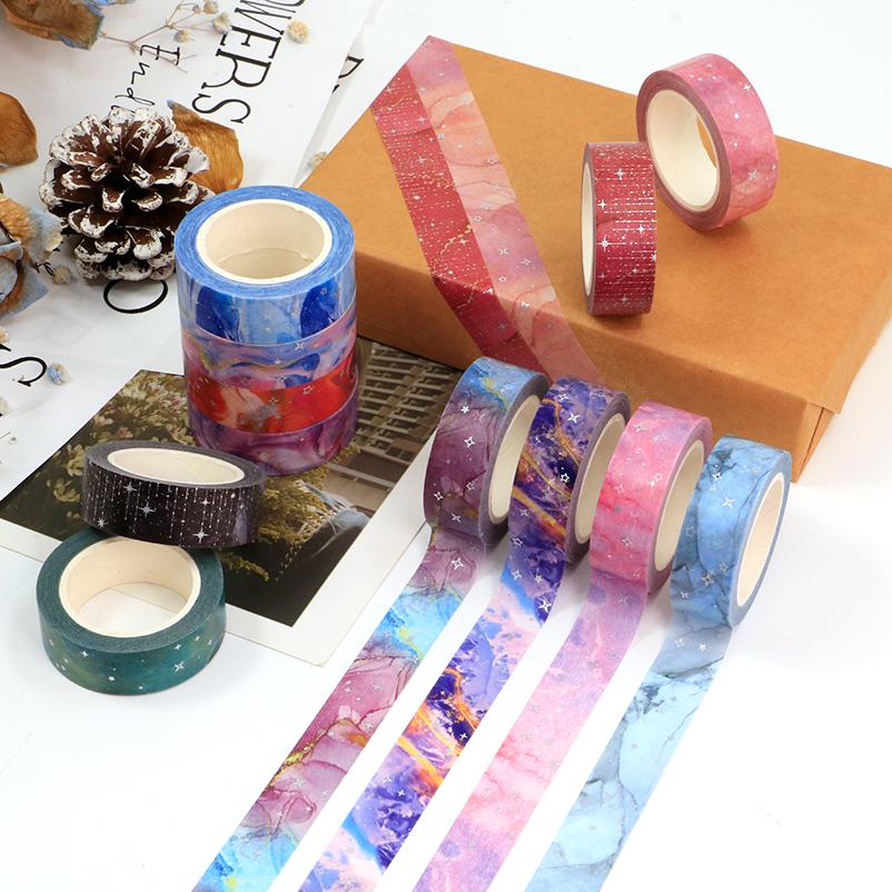 2023 NEW 1X 10M Decor Colorful Galaxy Cloud Silver Stars Washi Tape Set for Scrapbooking Planner Masking Tape papelería kawaii