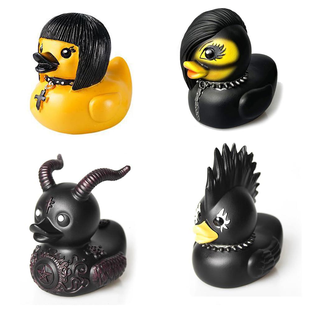 Gothic Satan Duck Statue Goth Punk Duck Sculpture Rock Duck Figurine Decor Collectible Figurines Satanic Duck Tabletop Ornaments