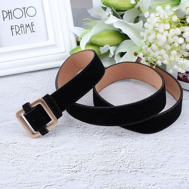 Simple Metal Square Buckle Thin Belt Women'S Dress Golden Velvet Long Shirt Sweater Accessories Tide