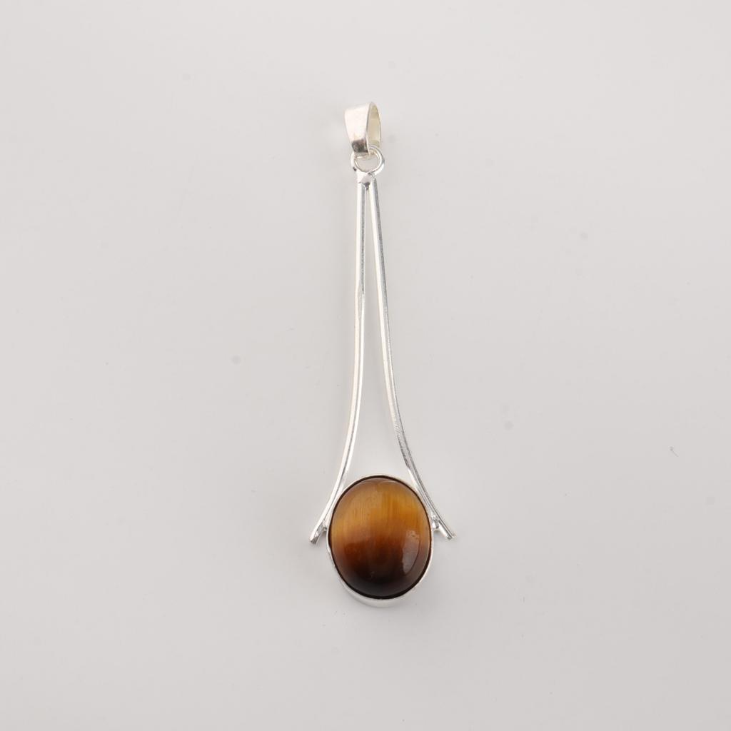 Yellow Tiger's Eye Gemstone 925 Sterling Silver Handmade Jewelry Designer Long Pendant 1.79" For Her PP-69-30