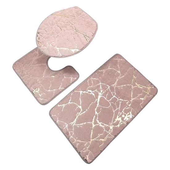 3Pcs/Set Wear-resistant Shower Rug Marble Toilet Lid Cover Bathroom Polyester Fine Workmanship