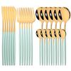 24Pcs Gold Tableware Set Stainless Steel Flatware Dinnerware Spoon Knife Fork Dinner Cutlery Set Western Kitchen Silverware