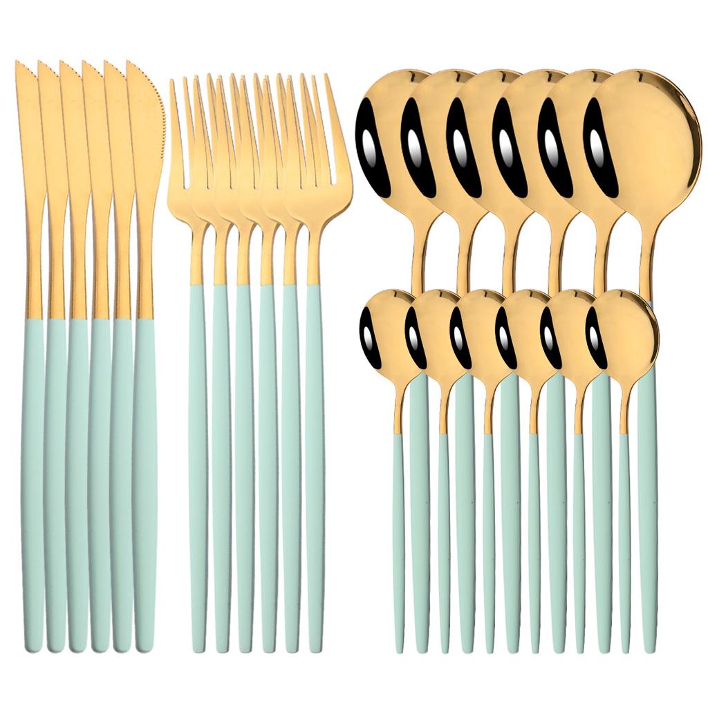 24Pcs Gold Tableware Set Stainless Steel Flatware Dinnerware Spoon Knife Fork Dinner Cutlery Set Western Kitchen Silverware