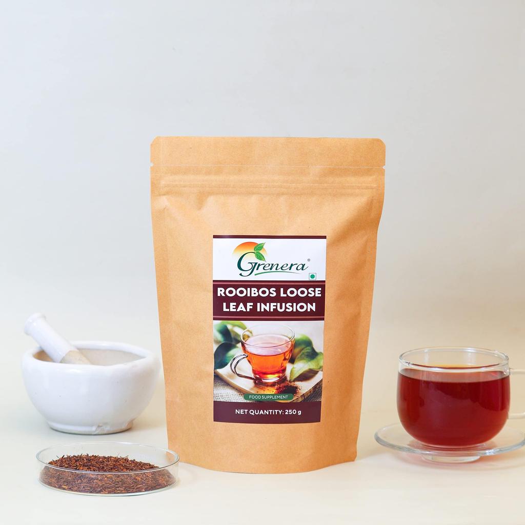 GRENERA South African Rooibos Tea - 250 Grams, Imported From South Africa, Caffeine Free, Anti Oxidant Rich Tea - Loose Leaves