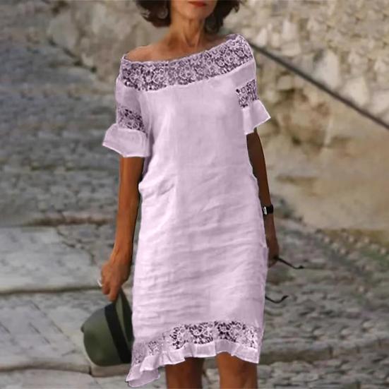 Damen Sommerkleid Puffärmel Ausschnitt Atmungsaktiv Schulterfrei U-Boot-Ausschnitt Aufmachung Blume