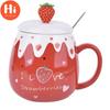 Hi 1 STÜCK 500 ml Große Kapazität Keramik Süße Erdbeere Kaffeetasse mit Deckel und Löffel Porzellan Frühstück Milch Haferflocken Tasse Trinkgeschirr