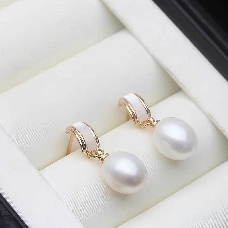 

Real 925 Silver Natural Freshwater Pearl Earrings,Wedding Luxury Pearl Earrings Wife Mother Brithday Gift White Black