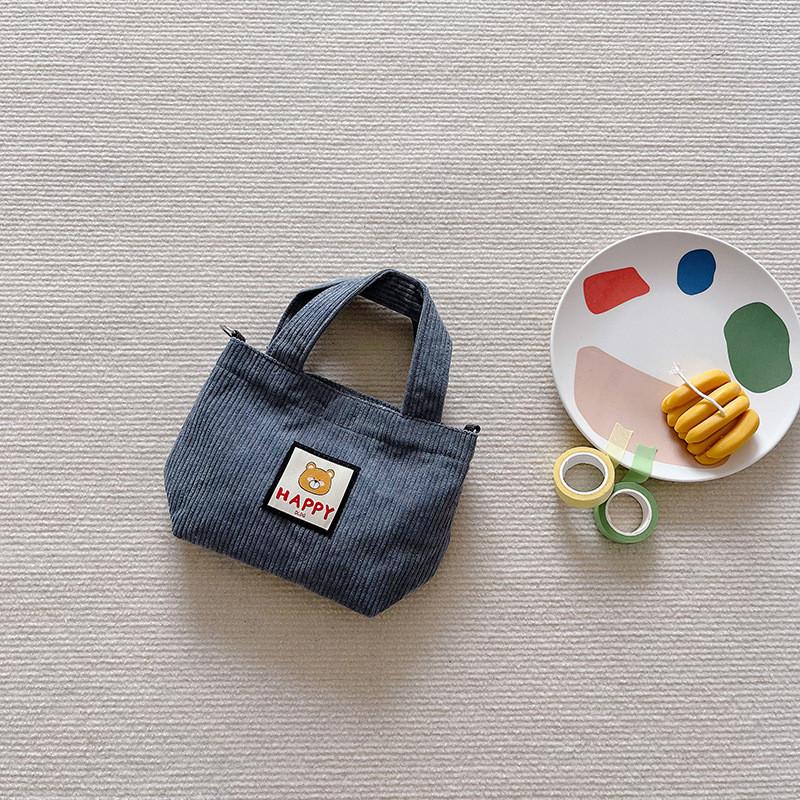 Adorable Korean Style Canvas Crossbody Bag For Kids Featuring Cute Bear Print серый