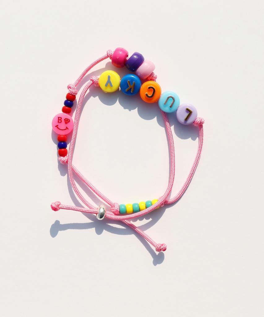 Bonbeau Happy Pop Initial Smile Knot Bracelet Smile Charm Initial Bead Double-Strand Knot Bracelet