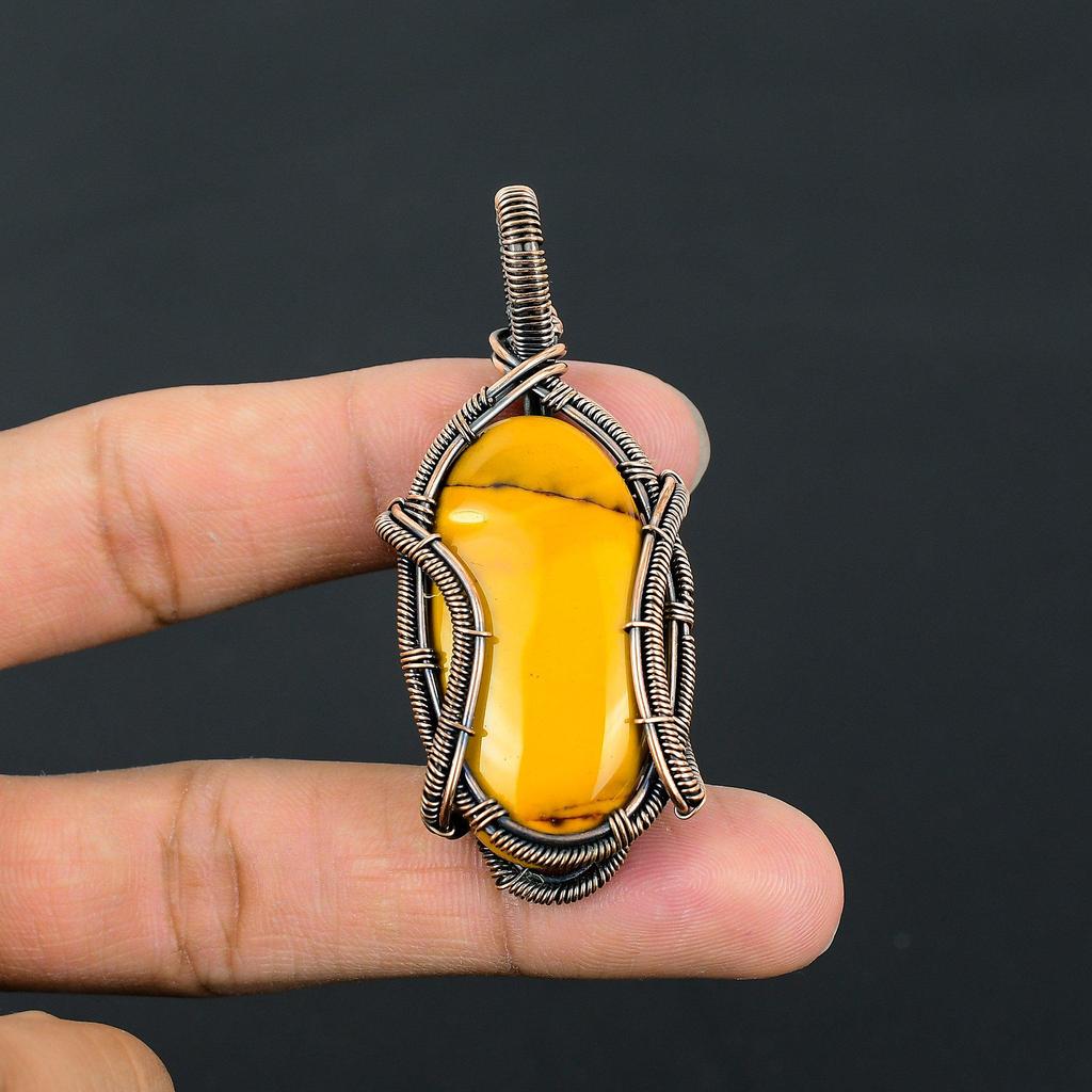 Lavish Mookaite Gemstone Pure Copper Wire Wrapped Handmade Pendant Jewelry