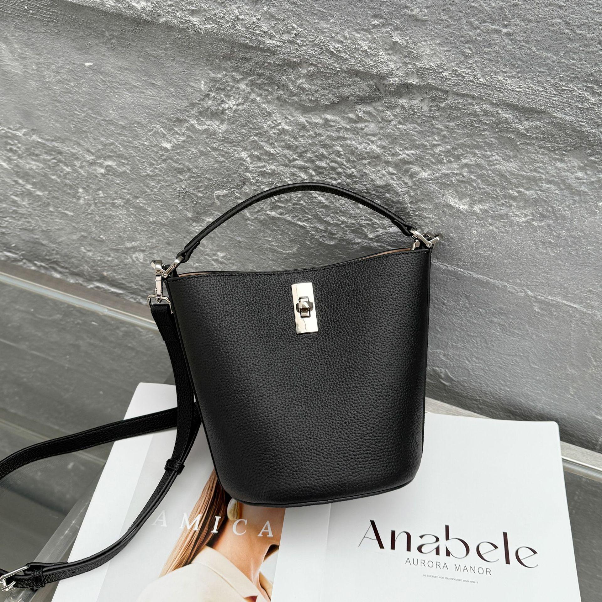 

Жіноча сумка через плече кросбоді з коров ячої шкіри, жіноча сумка-відро, проста сумка-тоут для мами, студентська сумка для поїздок на роботу, портативна з натуральної шкіри чорний