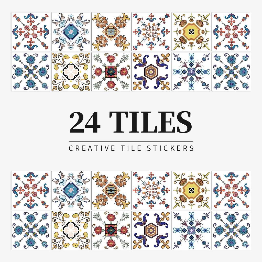 24Pcs Gray Moroccan Wall Sticker Art Water-Repellent Vinyl Peel And Stick Tile Sticker Home Decor Kitchen Bathroom