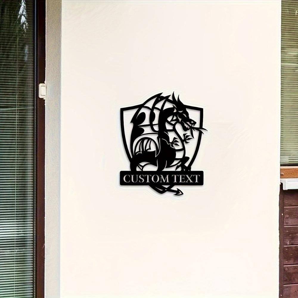 Personalizable Dragon Wall Art Custom Surname Sign Rustic Metal Decor Indoor Outdoor