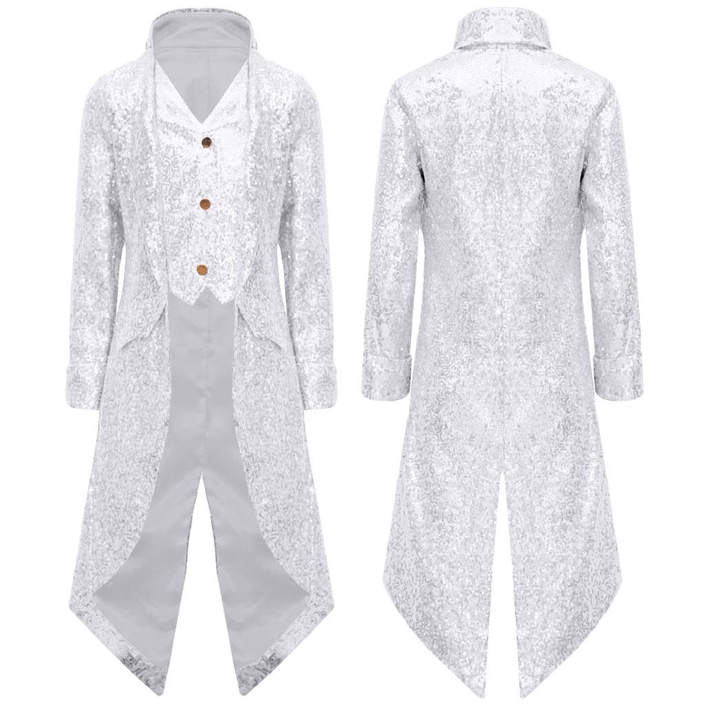 Chlapecký steampunkový frak gotický viktoriánský dlouhý kabát flitry bunda středověký halloweenský kostým frock coat outfit