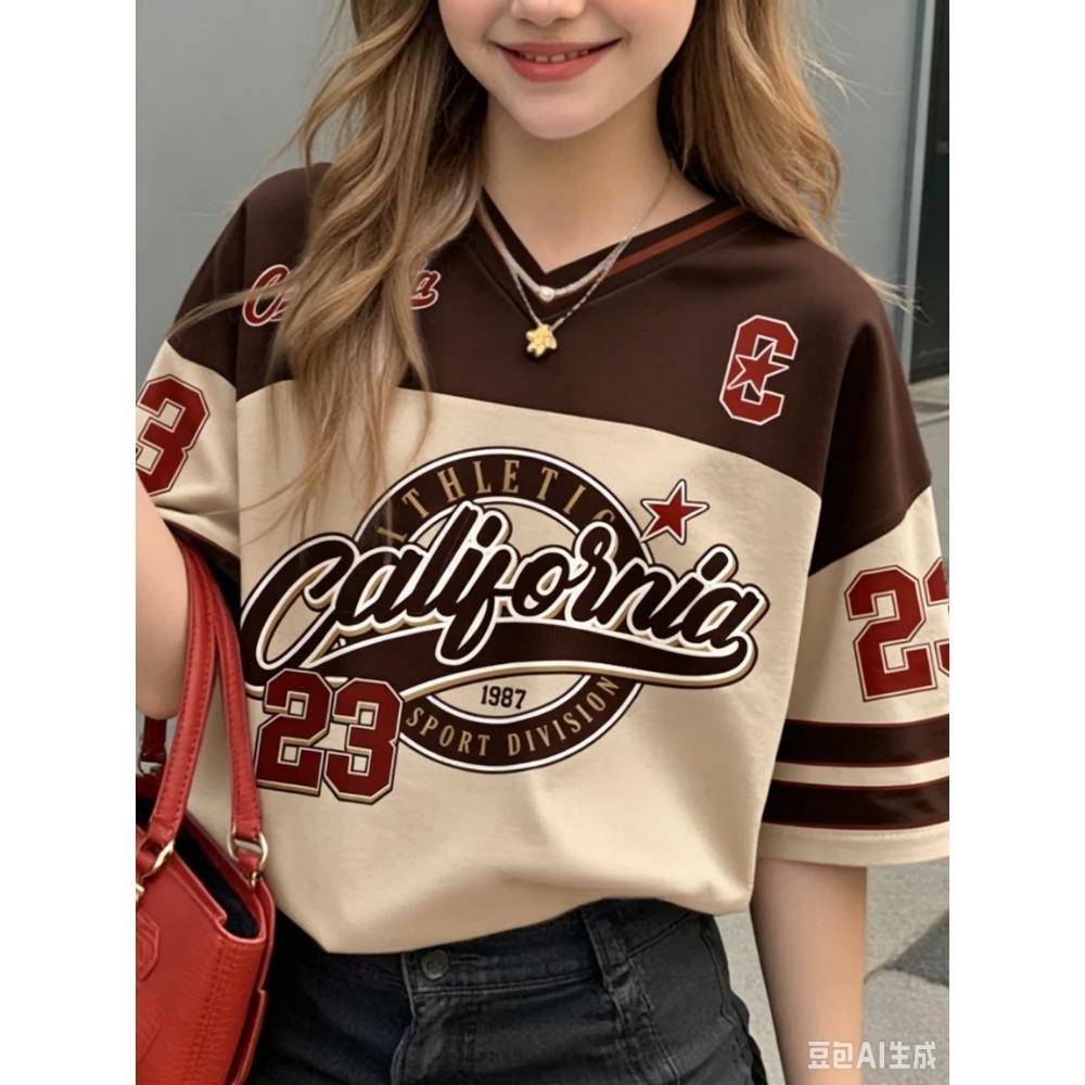 Dames Sportstijl California 23 Bedrukt Kortmouwig Rond Hals