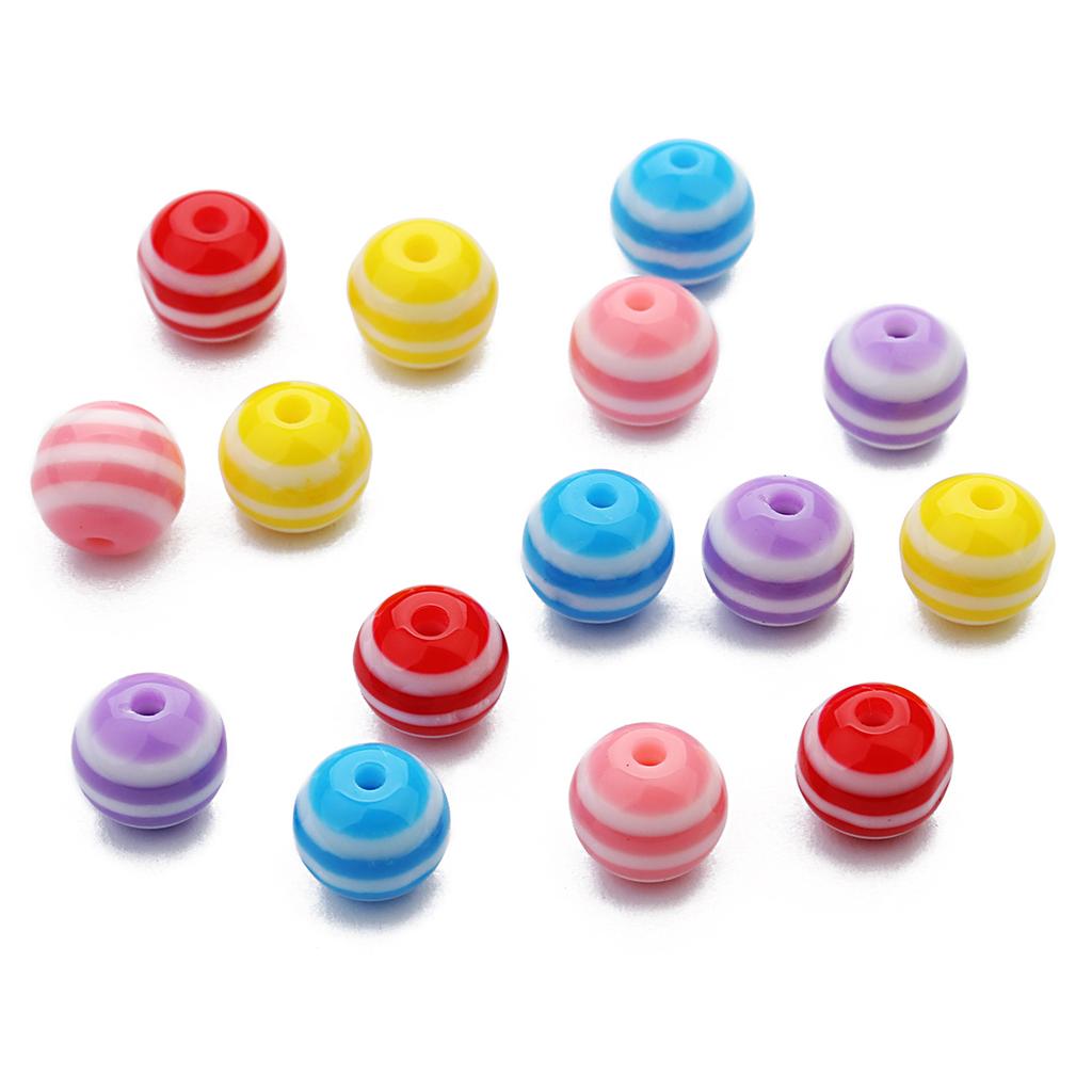50-100pcs/lot Colorful Stripe Resin Beads Round Loose Beads Spacer Beads For Handmade DIY Jewelry Making Bracelets Necklace