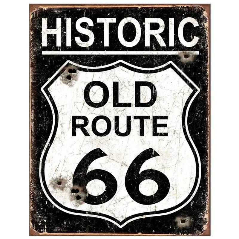 Vintage Historic Old Rout66 Tin Sign Metal Poster Wall Decor For Bar Restaurants Garage Workshop Cafe Club Plaque Man Cave Wall