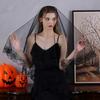 Black Lace Bridal Veils Punk Theme Headpiece Easy To Wear Halloween Wedding Accessory for Cosplay Party and Ceremonies