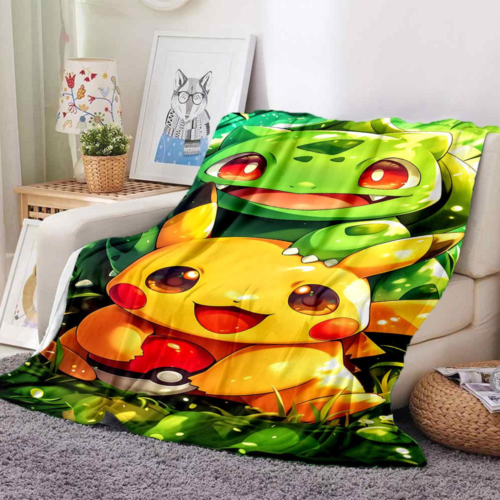 1pc Pikachu, Bulbasaur Flannel Blanket [Cozy Throw Blanket] For Sofa, Bed, Travel, Camping, Livingroom, Office, Couch, Chair, And Bed