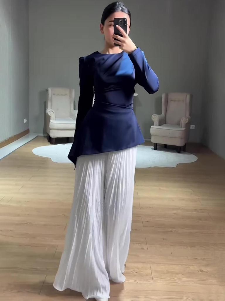 Elegant Women's Long-Sleeve Formal Dress with Waist-Cinching, Light Summer 2025 European & American Style