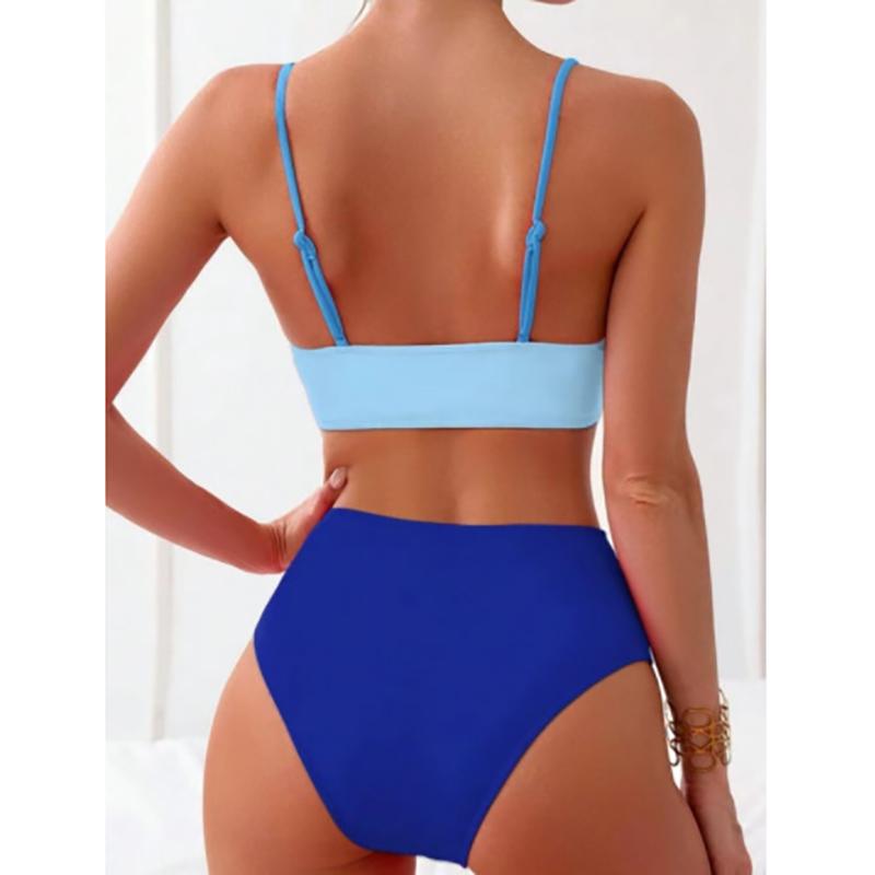 High Waist Bikini Women's Two-Piece Swimsuit Color Block Sexy Gathered Crossbody Swimming Suit