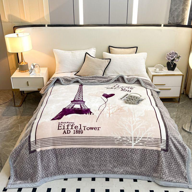 Double Layered Printed Thickened Raschel Soft Blanket Heat Retention Warm Quilt No Shedding Colorfast Anti-static Travel Throw