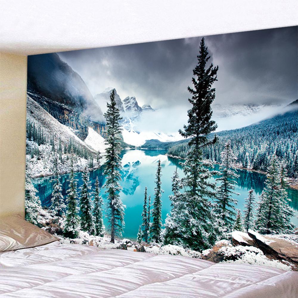 New Year Snow Scene Christmas Tree Home Decoration Tapestry Psychedelic Scene Bohemian Home Background Cloth