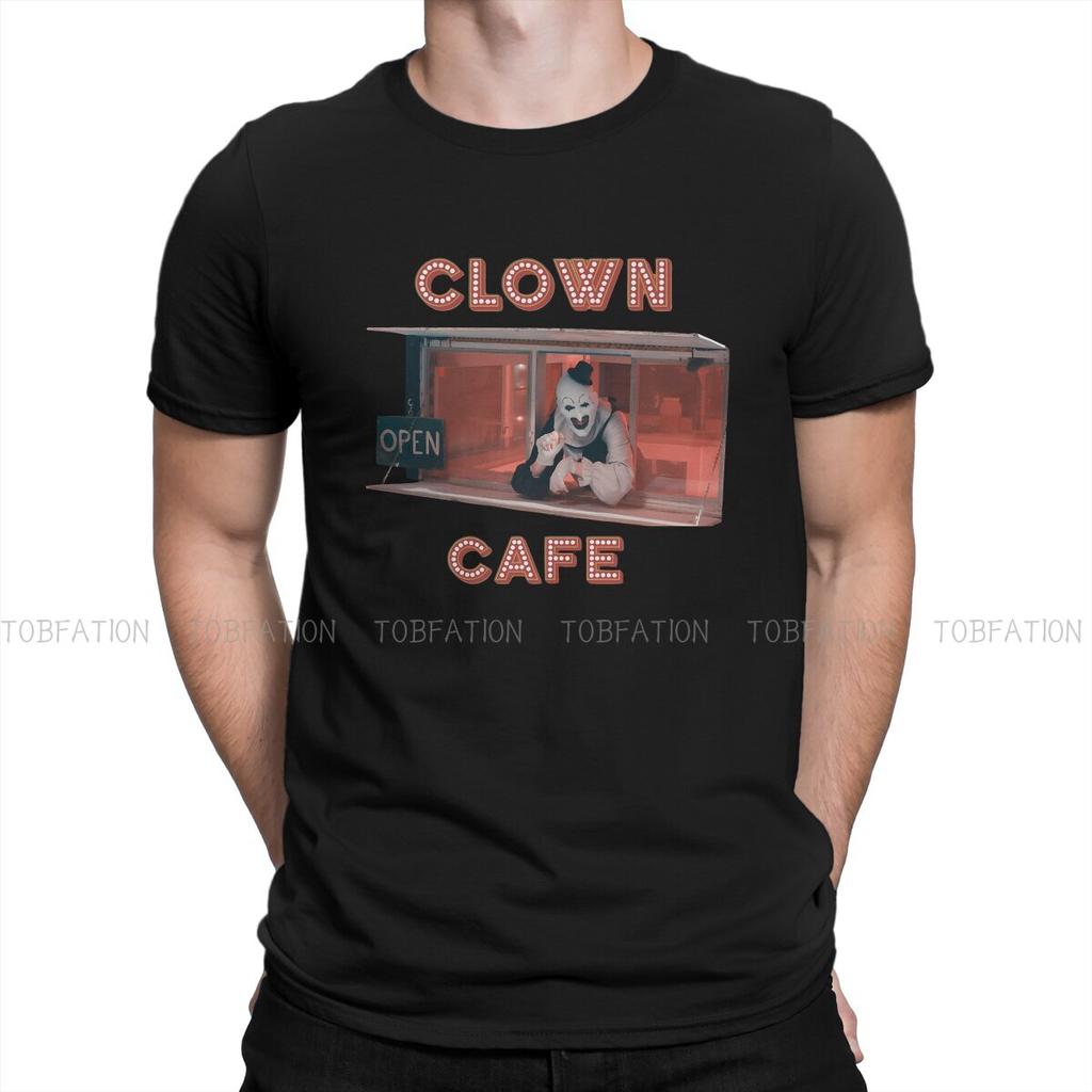 Terrifier Horror Films Newest TShirt for Men Clown Cafe Round Neck Pure Cotton T Shirt Personalize Gift Clothes OutdoorWear